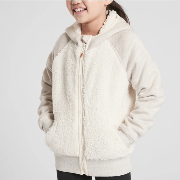 Athleta Girl Fleece Sherpa Full Zip Hoodie Jacket Oatmeal Heather size XL/14 - Picture 13 of 15